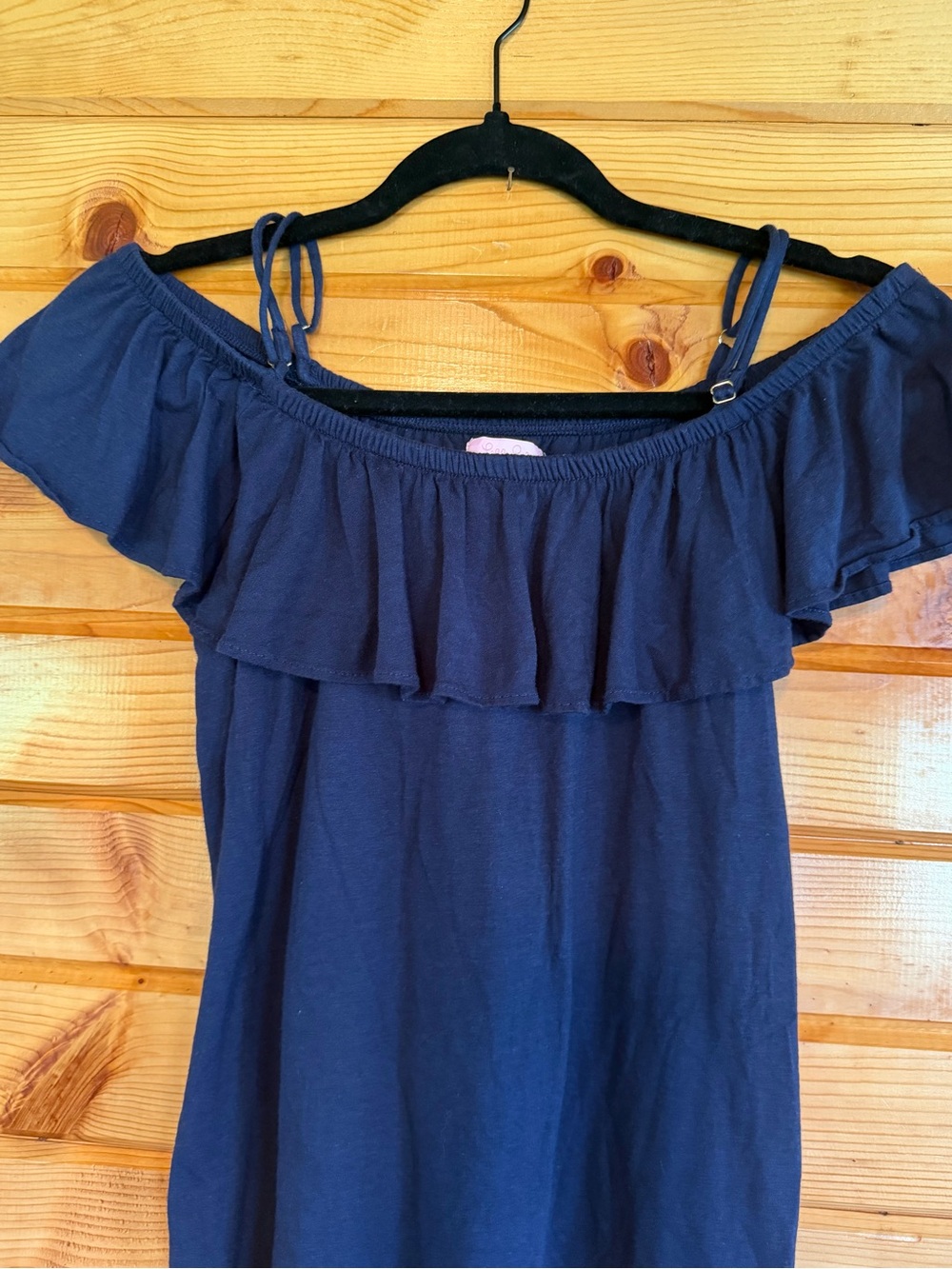 Lilly Pulitzer Navy Off-Shoulder Ruffle Top - Picture 2 of 5